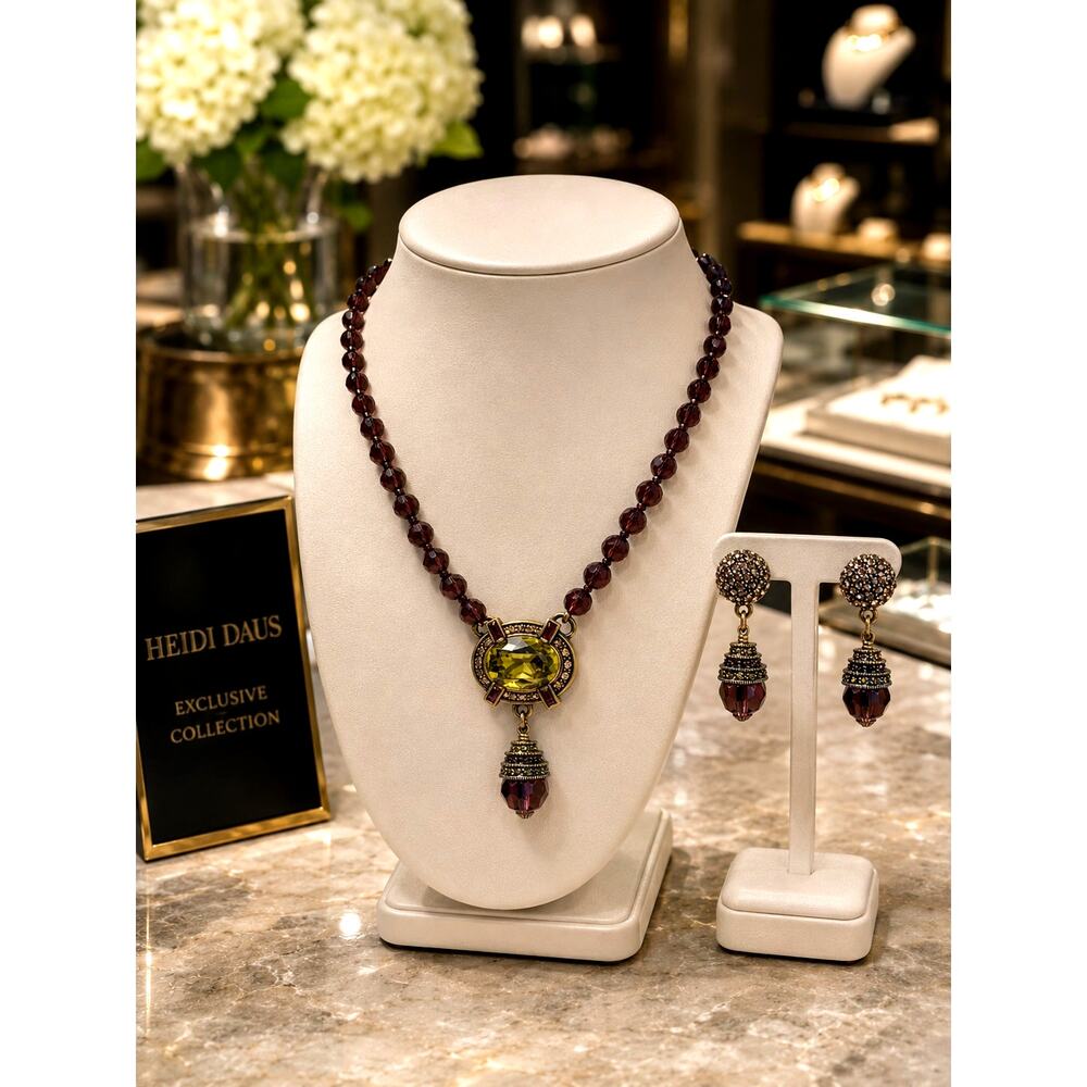 Heidi Daus Purple Faceted Beaded Swarovski Crystals Necklace & Earrings Set